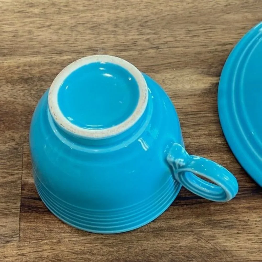 Fiestaware Mid Century Modern Dinnerware Cup & Saucer Set Original Turquoise